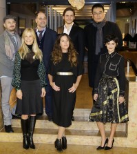 The members of the Jury of the 65th International Film Festival Berlinale, back row frrom left, President Darren Aronofsky, Matthew Weiner, Daniel Bruehl, Bong Joon-ho, front row from left,  Martha De Laurentiis, Claudia Llosa and Audrey Tautou, pose for a photo prior to the Jury's Dinner on the eve of the opening of the festival in Berlin, Germany, Wednesday, Feb. 4, 2015. (AP Photo/Michael Sohn)