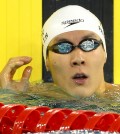 Park Tae-hwan checks his time after competing men's 200-meter freestyle swimming heat at the 17th Asian Games in Incheon, on Sept. 21, 2014.  (AP-Yonhap)