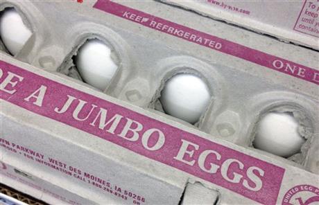 FILE - In this Nov. 25, 2014 file photo, eggs for sale are seen in a Des Moines, Iowa grocery store. Drink less sugary soda, but an extra cup of coffee or two is OK. So are eggs. And as always, don’t forget your vegetables. A government advisory committee is recommending the first real limits on added sugars, but backs off stricter ones for salt and cholesterol intake. It calls for an environmentally friendly diet lower in red and processed meats. (AP Photo/Charlie Neibergall, File)