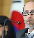 International Monetary Fund Mission Chief to Korea Brian Aitken speaks at a press conference in Seoul on Feb. 13, 2015, wrapping up the mission's 11-day visit to the country. (Yonhap)