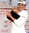 Ryu So-yeon hugs her trophy after winning the LET's Mission Hills Championship. (Courtesy of Mission Hills / Yonhap)