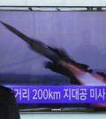 A South Korean man watches a TV news program showing the file footage of the missile launch conducted by North Korea, at Seoul Railway Station in Seoul, South Korea, Friday, March 13, 2015. North Korea has test fired seven short-range missiles into the sea, South Korean officials said Friday, in the latest such tests launched during ongoing South Korea-U.S. military drills.The writing on the screen reads " Launched 200 kilometers missile " (AP Photo/Ahn Young-joon)