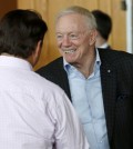 Dallas Cowboys owner Jerry Jones smiles as he is greeted as he arrives to attend a general session at the NFL Annual Meeting Monday, March 23, 2015, in Phoenix. (AP Photo/Ross D. Franklin)