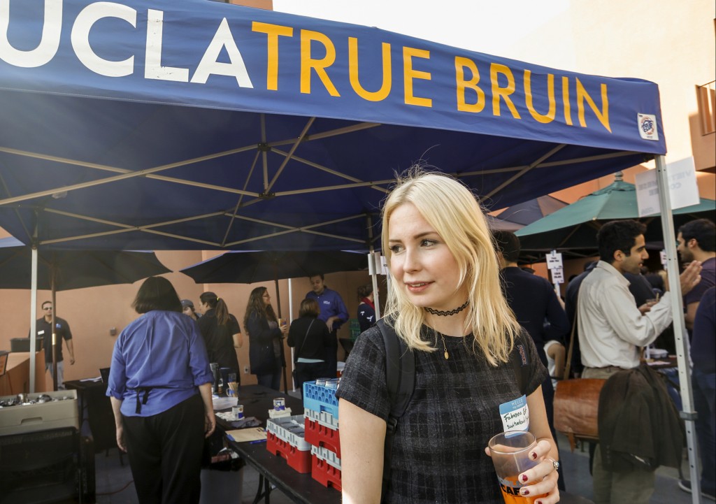 Student Fabienne Roth pauses for a photo at the UCLA campus in Los Angeles. (AP Photo/Damian Dovarganes)