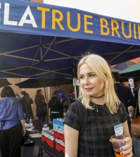 Student Fabienne Roth pauses for a photo at the UCLA campus in Los Angeles. (AP Photo/Damian Dovarganes)