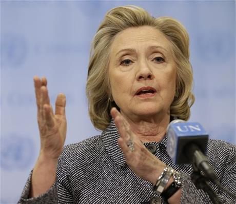 Hillary Rodham Clinton speaks to the reporters at United Nations headquarters, Tuesday, March 10, 2015. Clinton conceded that she should have used a government email to conduct business as secretary of state, saying her decision was simply a matter of "convenience." (AP Photo/Seth Wenig)