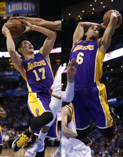 Jeremy Lin, left, and Jordan Clarkson (AP)