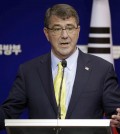 U.S. Defense Secretary Ash Carter answers reporters' question during a joint news conference with his South Korean counterpart Han Min Koo at the Defense Ministry in Seoul, South Korea, Friday, April 10, 2015.  U.S. Defense Secretary Carter said the U.S. has made progress against the Islamic State group in Iraq but cannot predict how long the fight will take. (AP Photo/Lee Jin-man, Pool)