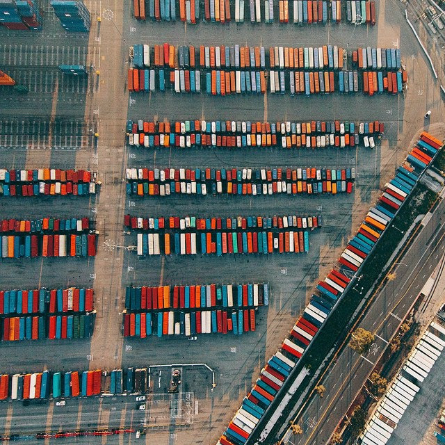 rows of cargo containers. Fun fact: the Los Angeles and Long Beach ports handle about 40 percent of cargo for the entire country. (Courtesy of Dirk Dallas via Flickr/Creative Commons)