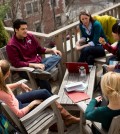 Students chat on the terrace of the Gutman Library on the Harvard Graduate School of Education (HGSE) campus in Massachusetts, in the U.S. (Courtesy of HGSE)