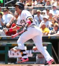 Pittsburgh Pirates' Jung Ho Kang watches the flight of the ball after hitting a solo home run off St. Louis Cardinals starting pitcher Tyler Lyons in the first inning of a baseball game, Sunday, May 10, 2015, in Pittsburgh. (AP Photo/Keith Srakocic)