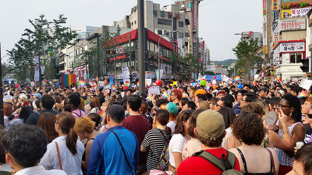 LGBT pride parade in South Korea on June 7, 2014. (Courtesy of Cezzie901 via Flickr/Creative Commons)