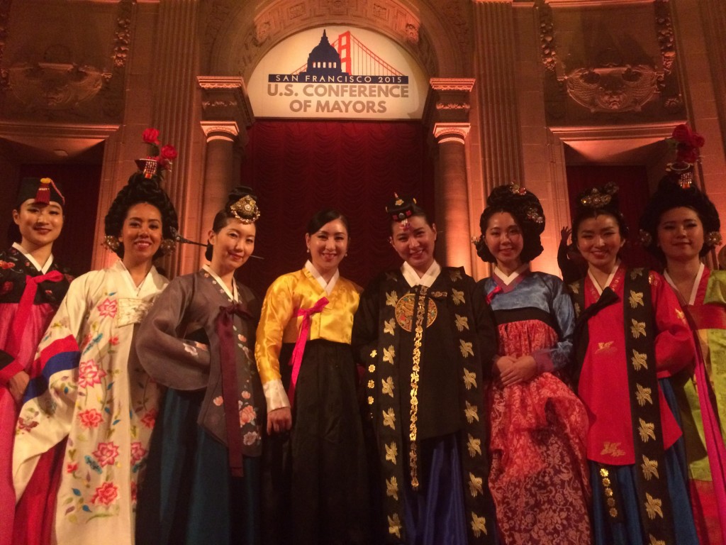 OngDance Company dancers performed at the U.S. Conference of Mayors inside San Francisco City Hall Friday night.