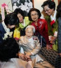 Susan Ahn Cuddy celebrates her 99th birthday with the 3.1 Women's Association last year. (Park Sang-hyuk/Korea Times)