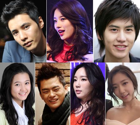 Clockwise from top left: Won Bin, Bae Su-ji, Cho Kyu-hyun, Park Shin-hye, Kim Tae-yeon, Seo In-gook and Nam Bo-ra. (Korea Times file) 