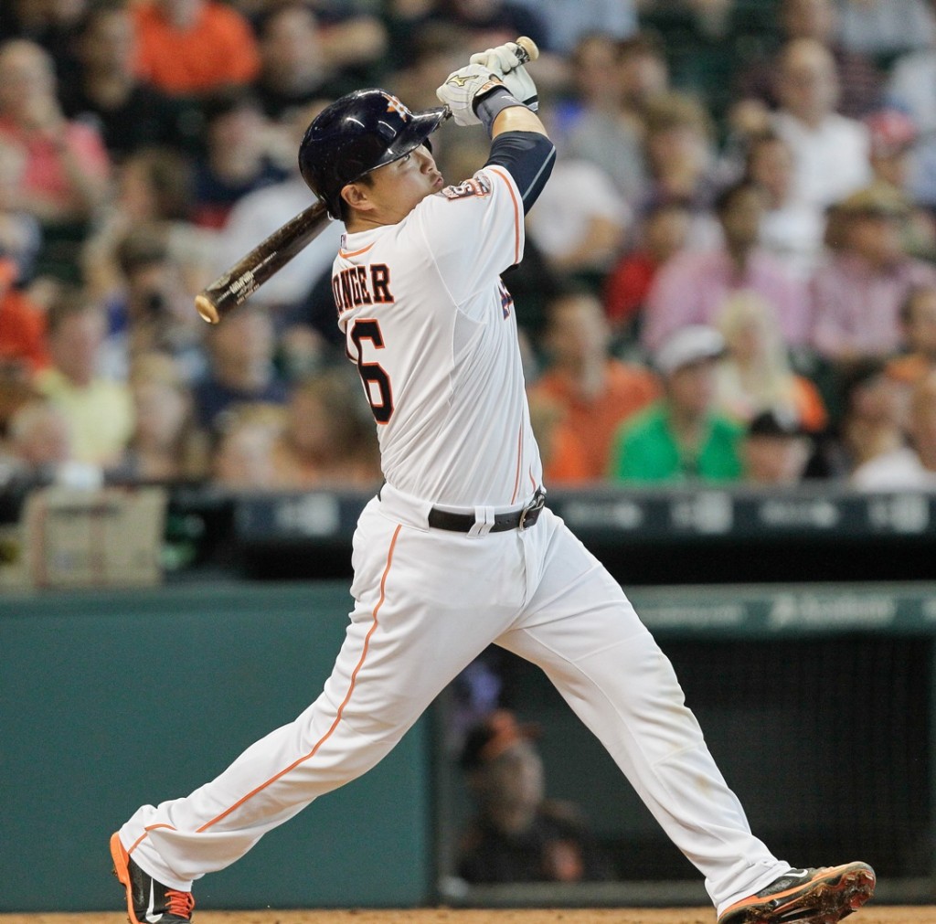 This is something Angels fans never got to see -- Hank Conger hitting a home run swinging from the right side. (AP)