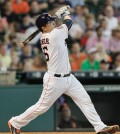 This is something Angels fans never got to see -- Hank Conger hitting a home run swinging from the right side. (AP)