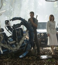 This photo provided by Universal Pictures shows, Chris Pratt, left, and Bryce Dallas Howard in a scene from the film, "Jurassic World," directed by Colin Trevorrow, in the next installment of Steven Spielberg's groundbreaking "Jurassic Park" series. The 3D movie releases in theaters by Universal Pictures on June 12, 2015. (Chuck Zlotnick/Universal Pictures via AP)