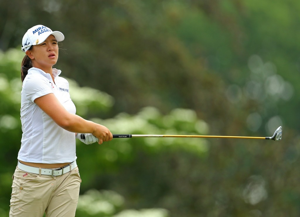 Sei Young Kim, of South Korea, hits her tee shot on the 11th hole during the second round of the KPMG Women's PGA golf championship at Westchester Country Club, Friday, June 12, 2015, in Harrison, N.Y. (AP Photo/Adam Hunger)