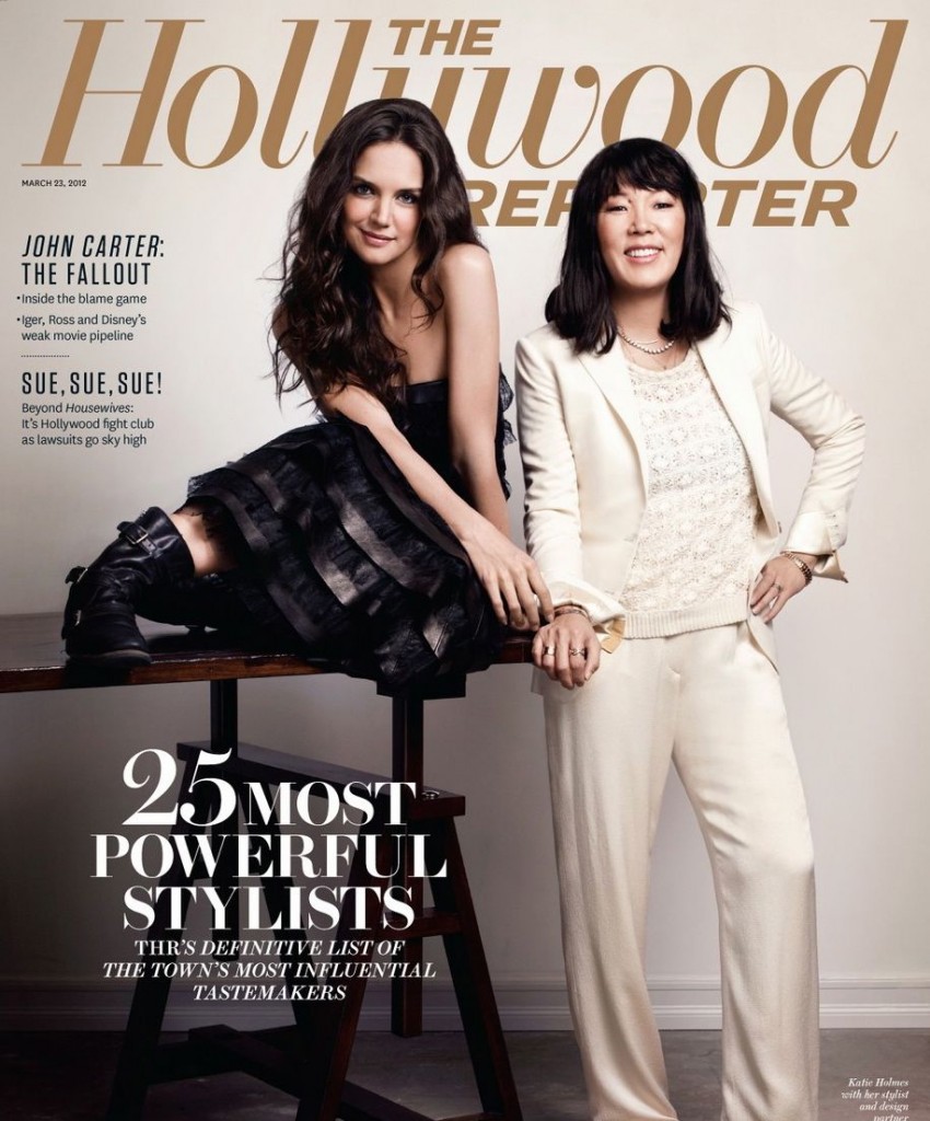 Jeanne Yang, left, with Katie Holmes on a 2012 cover of The Hollywood Reporter (The Hollywood Reporter)