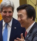 South Korean Foreign Minister Yun Byung-se, right, and U.S. Secretary of State John Kerry greet each other prior to a meeting at the Ministry of Foreign Affairs in Seoul, South Korea. Yun believes that increased pressure should be put on North Korea for denuclearization talks. (Saul Loeb/Pool Photo via AP)