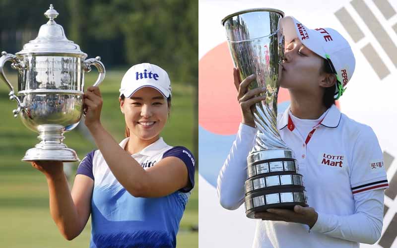 South Koreans In Gee Chun, left, and Hyo Joo Kim celebrate major wins at the 2015 U.S. Women's Open and 2014 Evian Championship. Both golfers won a major on the LPGA Tour before joining full time. (AP Photos)