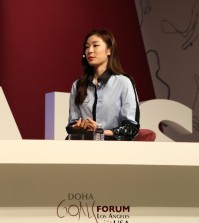 Yuna Kim, Special Olympics ambassador, spoke to a crowd of about 700 inside the Marriott Hotel Monday for the Doha GOALS Forum.