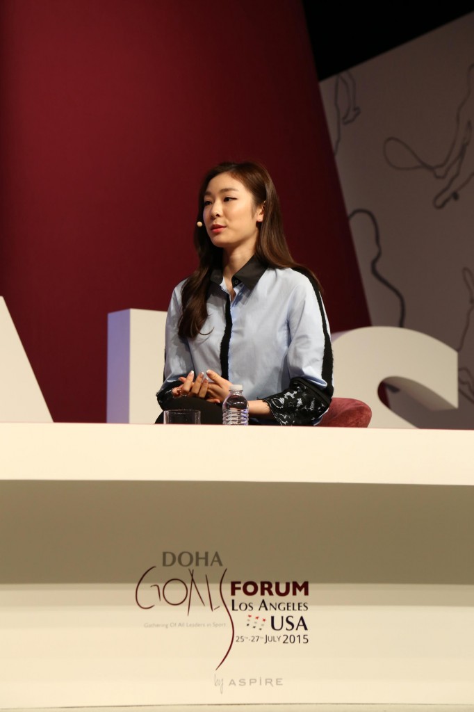 Yuna Kim, Special Olympics ambassador, spoke to a crowd of about 700 inside the Marriott Hotel Monday for the Doha GOALS Forum.