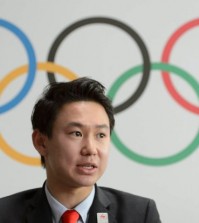 Denis Ten, from Kazakhstan, Sochi 2014 Bronze medalist in the men's singles figure skating, speaks at a news conference during the 2022 Winter Olympics Candidate City Briefing for IOC Members at the Olympic Museum, in Lausanne, Switzerland, Tuesday, June 9, 2015. With the vote less than two months away, leaders of the Almaty and Beijing bids made presentations at a "technical briefing" at the Olympic Museum in Lausanne. The meeting was attended by 85 of the International Olympic Committee's 101 members. (Jean-Christophe Bott/Keystone via AP)