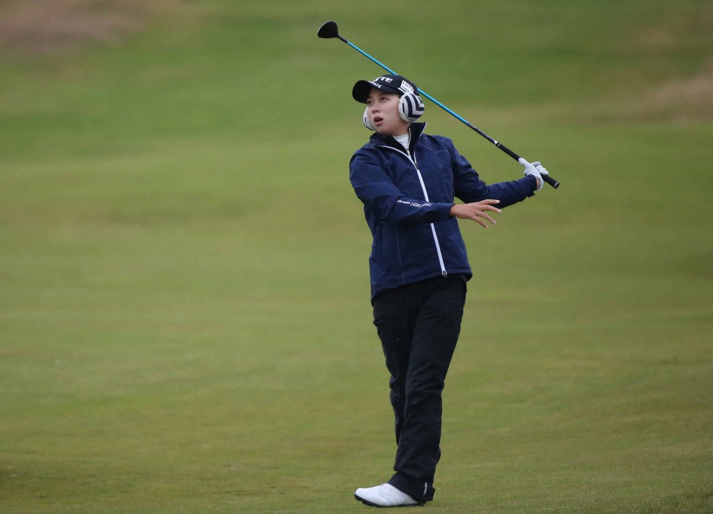 Hyo Joo Kim of South Korea plays her second shot on the 13th during the second day of the Women's British Open golf championship on the Turnberry golf course in Turnberry, Scotland, Friday, July 31, 2015. (AP Photo/Scott Heppell)