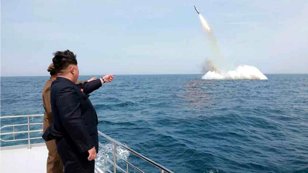 North Korea's Kim Jong-un watches a rocket test.(KCNA/Yonhap)