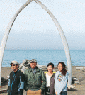 From left: Locals Kim Min-ho, Baek Pil-hyun, Baek Hye-soon, daughter Baek Seung-ri stand in front of an arch made of whale bones.
