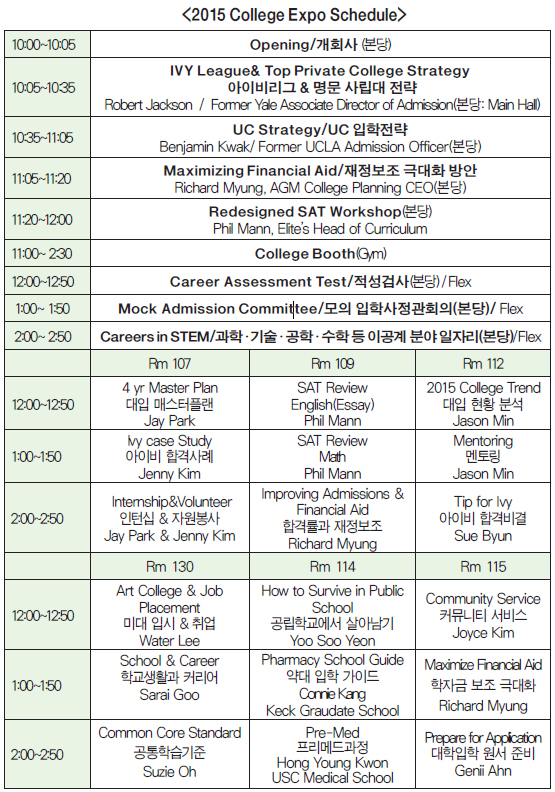 College Expo 2015 schedule