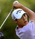 Danny Lee, of New Zealand, watches his tee shot on the second hole during the third round of the Bridgestone Invitational golf tournament in Akron, Ohio, Saturday, Aug. 8, 2015. (AP Photo/Phil Long)