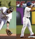Pittsburgh Pirates infielder Kang Jung-ho, left, and Texas Rangers outfielder Choo shin-soo. (AP Photos)