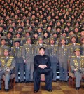 Kim Jong-un poses with North Korean military. (KCNA/Yonhap)