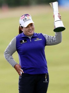 Inbee Park poses with the trophy after winning the Women's British Open on Sunday at the Turnberry course in Turnberry, Scotland. (AP Photo/Scott Heppell)