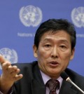 North Korean spokesman Ri Tong-il fields questions at a United Nations press conference back in 2014. (Yonhap/AP Photo)