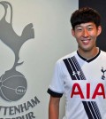 South Korean football player Son Heung-min poses in his new Tottenham Hotspur uniform in this photo released by the English Premier League club on Aug. 28, 2015. (Yonhap)