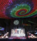 A screen shows Afghanistan actress Marina Golbahari, right, and South Korean actor Song Kang-ho on the eve of the opening ceremony of the Busan International Film Festival at Busan Cinema Center in Busan, South Korea. Wednesday, Sept. 30, 2015. Asia's largest movie festival kicks off Thursday at a time when the region's influence on the global movie industry is on the rise. (AP Photo/Ahn Young-joon)