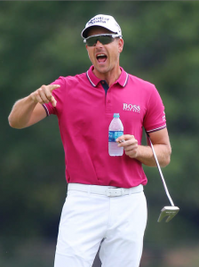 Henrik Stenson reacts during practice for the Tour Championship golf tournament at East Lake Golf Club on Tuesday, Sept. 22, 2015, in Atlanta. (Curtis Compton/Atlanta Journal-Constitution via AP)