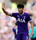 Tottenham Hotspur's Son Heung-min gestures during their English Premier
League match between Sunderland and Tottenham Hotspur at the Stadium of Light, Sunderland, England, Sunday. (AP)