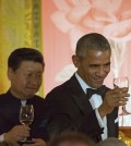 Chinese President Xi Jinping and President Barack Obama toast during a State Dinner, Friday, Sept. 25, 2015, in the East Room of the White House in Washington. (AP Photo/Andrew Harnik)