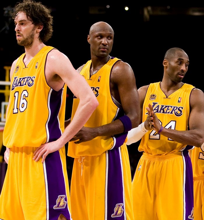Lamar Odom, middle, helped the Los Angeles Lakers to two NBA titles. 
