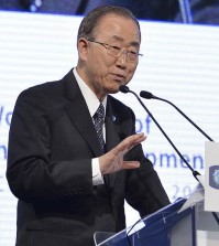 United Nations Secretary-General Ban Ki-moon speaks during the 3rd World Forum of Economic Development in Turin, Friday, Oct 16, 2015 (AP Photo/ Massimo Pinca)