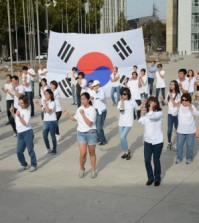 A group of Korean Americans gathered outside San Jose City Hall Saturday for a flash mob, declaring, "Dokdo is our land."