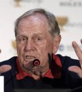 Jack Nicklaus, the designer of Jack Nicklaus Golf Club Korea, speaks during a news conference ahead of the Presidents Cup golf tournament at Jack Nicklaus Golf Club Korea in Incheon, South Korea, Wednesday, Oct. 7, 2015. (AP Photo/Woohae Cho)