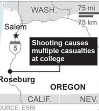 Map locates Roseburg, Oregon, where a shooting took place. (AP)