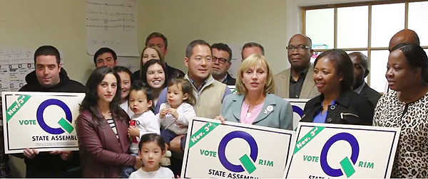 New Jersey Lt. Gov. Kim Guadagno third from right, visits District 27 candidate Wonkyu Rim to support his campaign. (Photo courtesy of Rim campaign)