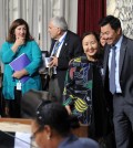 Kay Song, of the Korean American National Museum board of directors, third from left, celebrates the passing of the museum proposal by Los Angeles City Council with District 4 representative David Ryu. (Park Sang-hyuk/Korea Times)